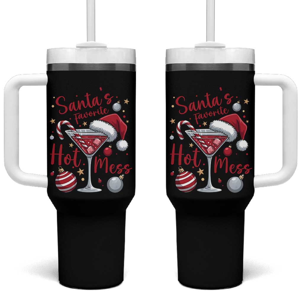 Funny Santa Favorite Hot Mess Tumbler With Handle Christmas Drinking Cocktail Lover - Wonder Print Shop