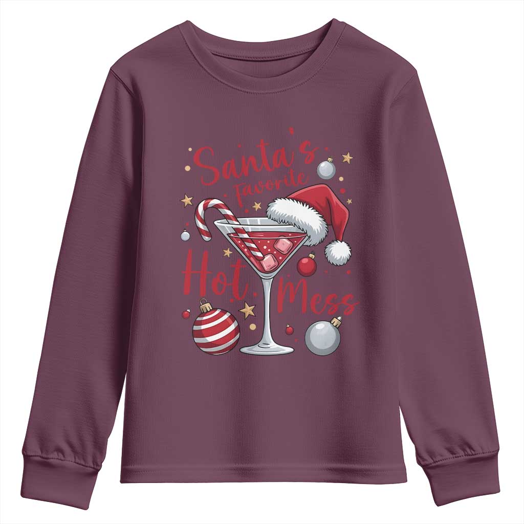Funny Santa Favorite Hot Mess Youth Sweatshirt Christmas Drinking Cocktail Lover - Wonder Print Shop