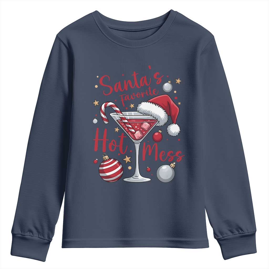 Funny Santa Favorite Hot Mess Youth Sweatshirt Christmas Drinking Cocktail Lover - Wonder Print Shop