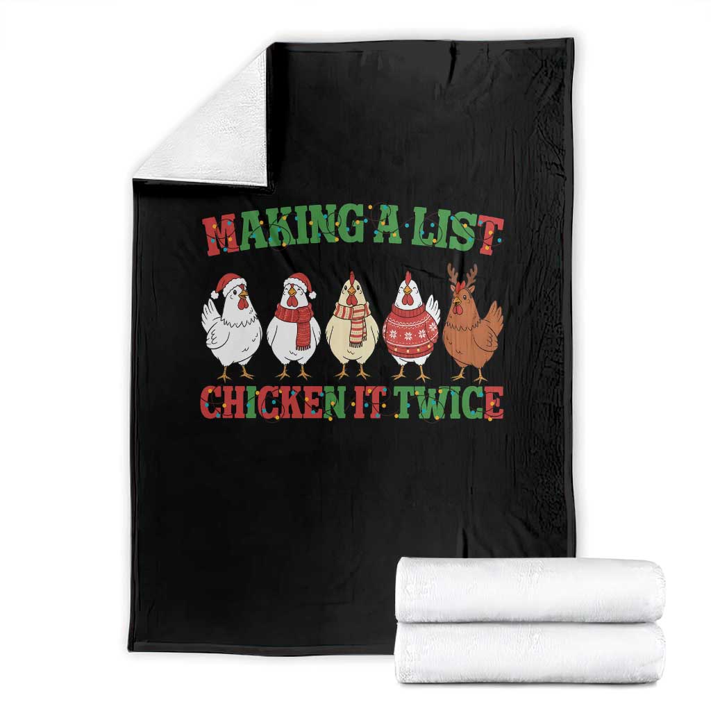 Funny Chicken Christmas Pun Throw Blanket Making a List Chicken It Twice Cute Holiday Farm Animal - Wonder Print Shop