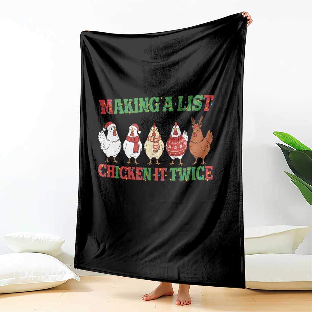 Funny Chicken Christmas Pun Throw Blanket Making a List Chicken It Twice Cute Holiday Farm Animal - Wonder Print Shop