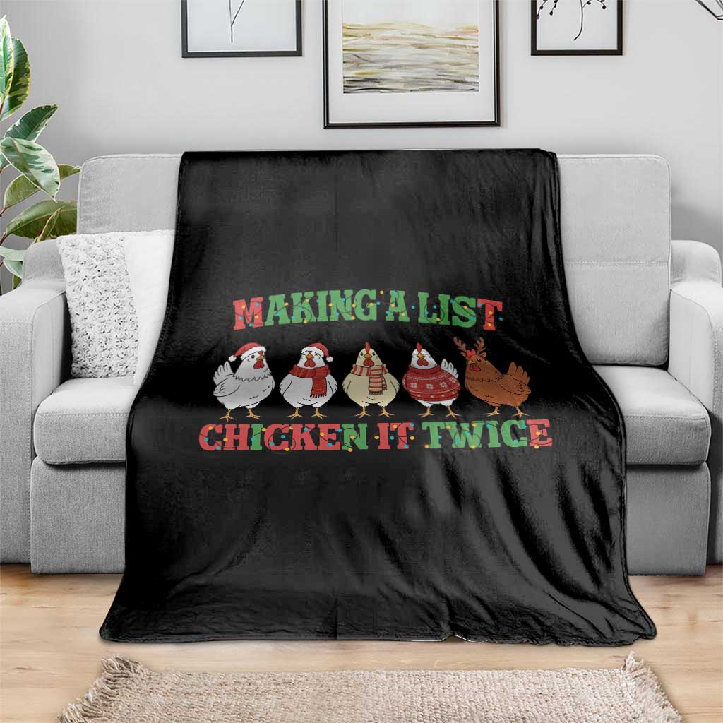 Funny Chicken Christmas Pun Throw Blanket Making a List Chicken It Twice Cute Holiday Farm Animal - Wonder Print Shop