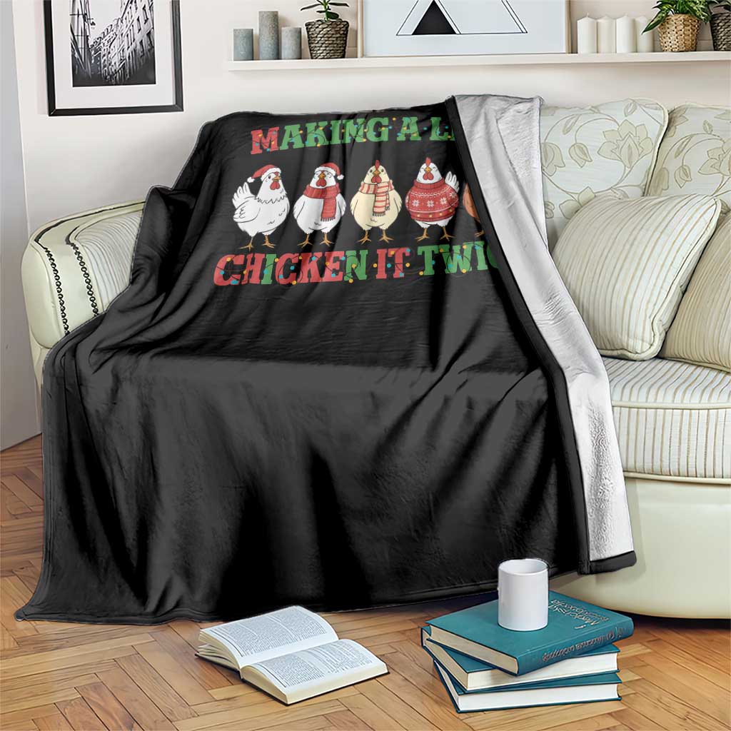 Funny Chicken Christmas Pun Throw Blanket Making a List Chicken It Twice Cute Holiday Farm Animal - Wonder Print Shop