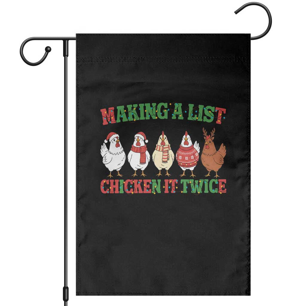 Funny Chicken Christmas Pun Garden Flag Making a List Chicken It Twice Cute Holiday Farm Animal - Wonder Print Shop