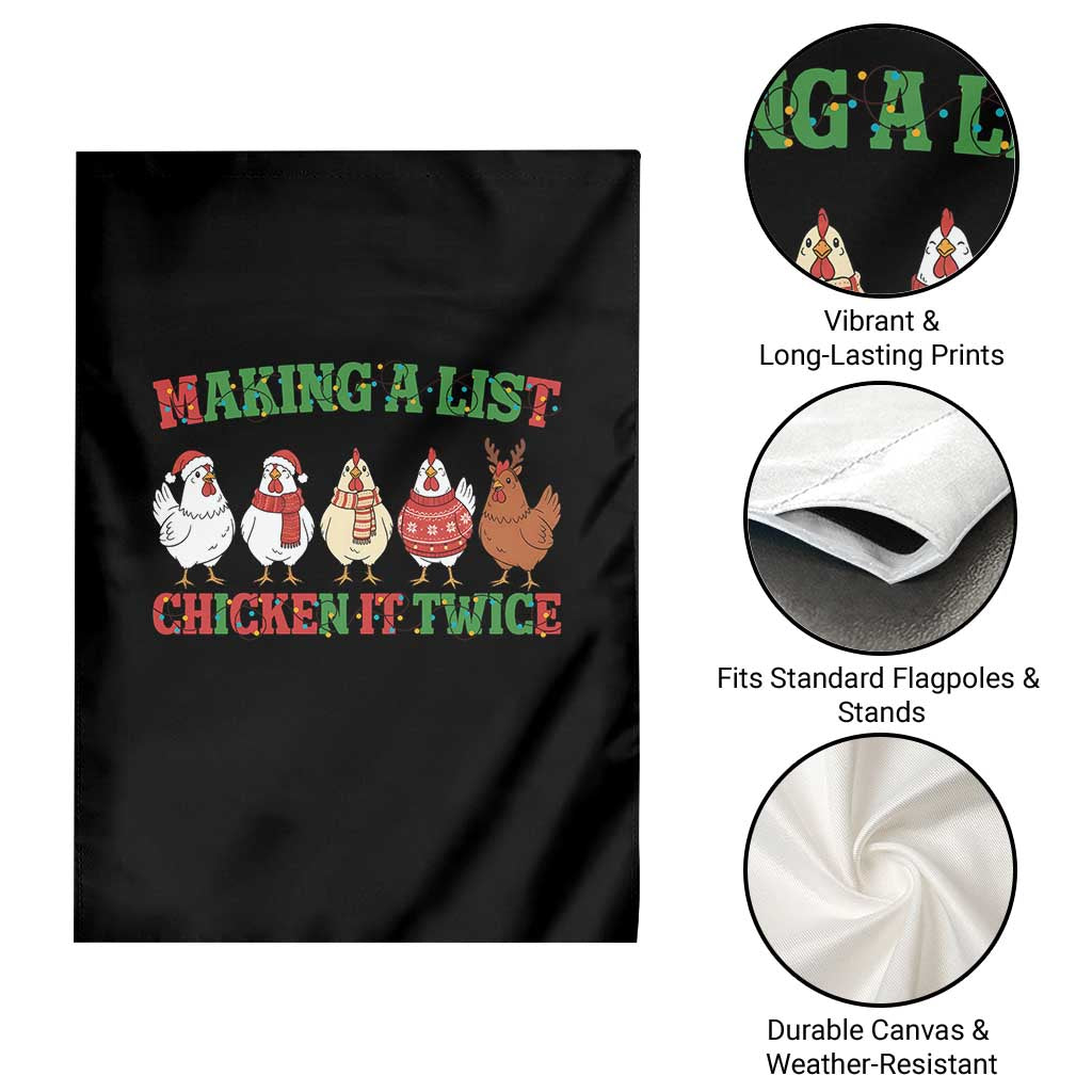 Funny Chicken Christmas Pun Garden Flag Making a List Chicken It Twice Cute Holiday Farm Animal - Wonder Print Shop