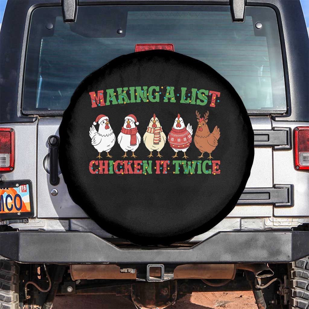 Funny Chicken Christmas Pun Spare Tire Cover Making a List Chicken It Twice Cute Holiday Farm Animal - Wonder Print Shop