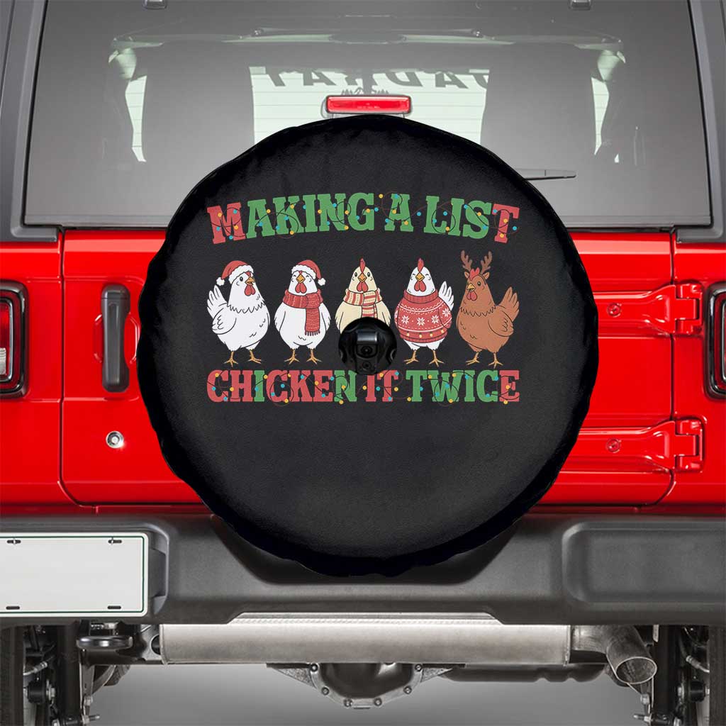 Funny Chicken Christmas Pun Spare Tire Cover Making a List Chicken It Twice Cute Holiday Farm Animal - Wonder Print Shop