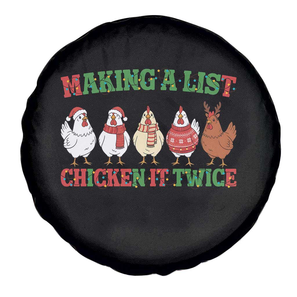 Funny Chicken Christmas Pun Spare Tire Cover Making a List Chicken It Twice Cute Holiday Farm Animal - Wonder Print Shop
