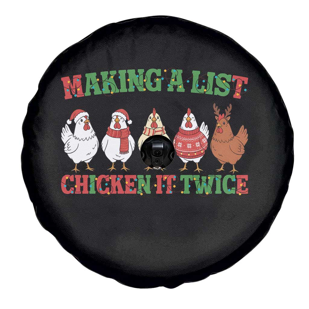 Funny Chicken Christmas Pun Spare Tire Cover Making a List Chicken It Twice Cute Holiday Farm Animal - Wonder Print Shop