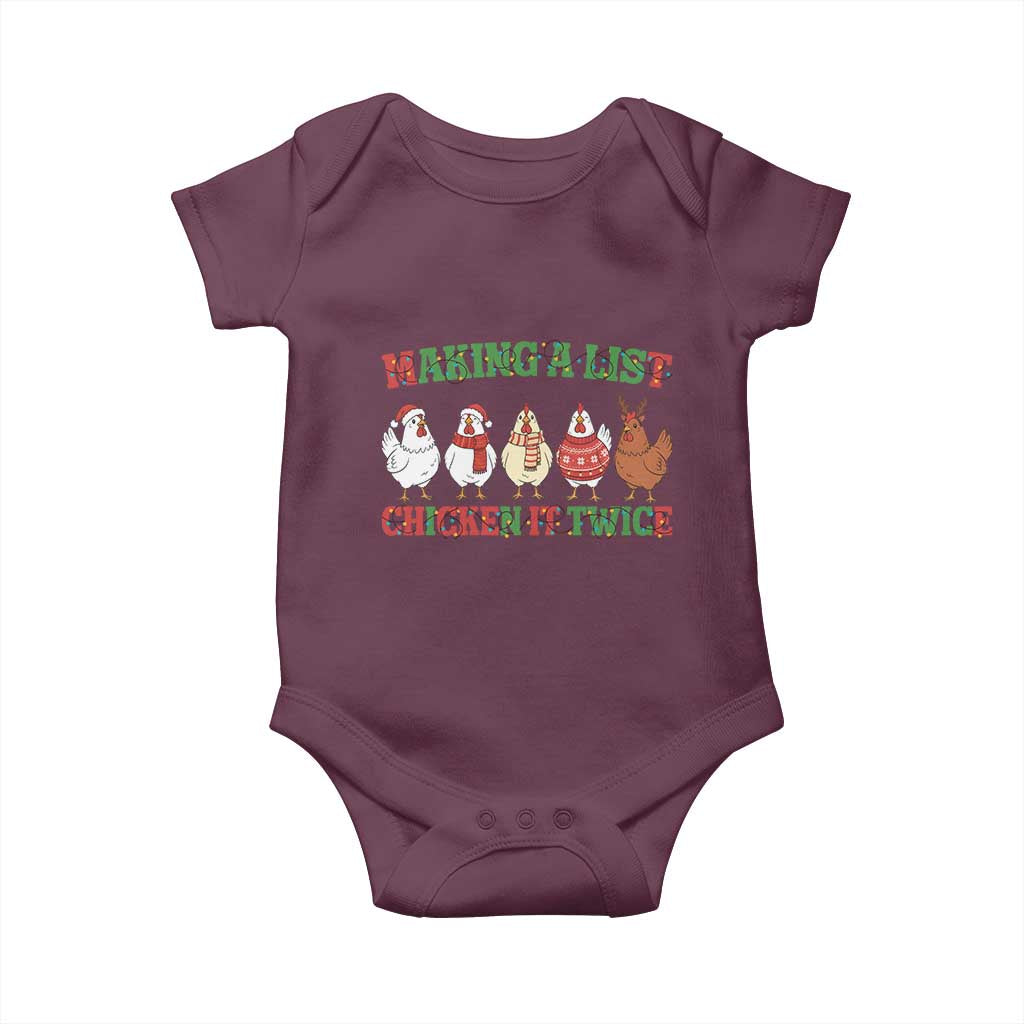 Funny Chicken Christmas Pun Baby Onesie Making a List Chicken It Twice Cute Holiday Farm Animal - Wonder Print Shop