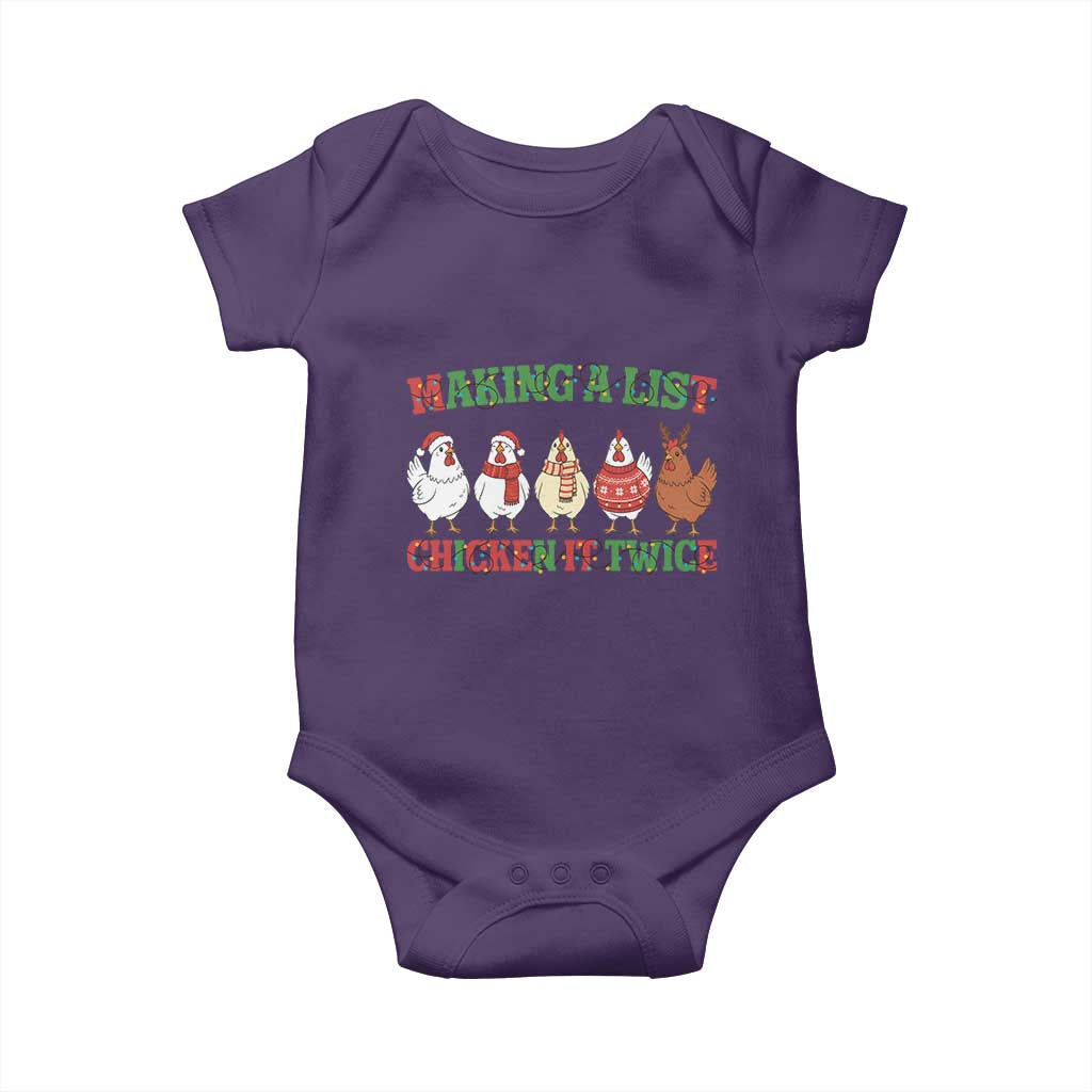 Funny Chicken Christmas Pun Baby Onesie Making a List Chicken It Twice Cute Holiday Farm Animal - Wonder Print Shop