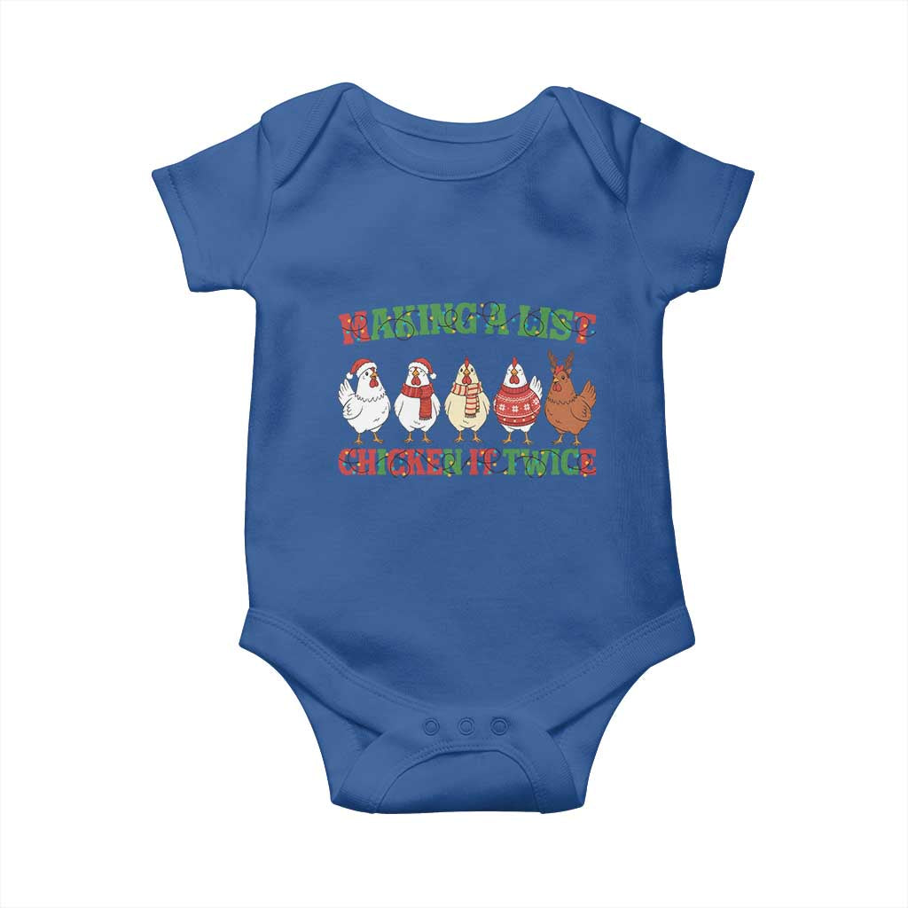 Funny Chicken Christmas Pun Baby Onesie Making a List Chicken It Twice Cute Holiday Farm Animal - Wonder Print Shop