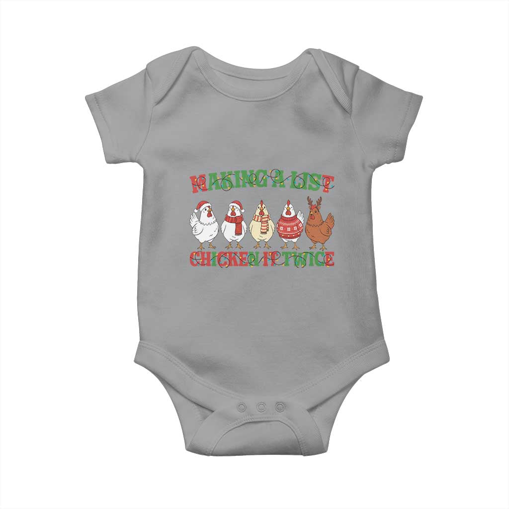Funny Chicken Christmas Pun Baby Onesie Making a List Chicken It Twice Cute Holiday Farm Animal - Wonder Print Shop