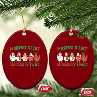 Funny Chicken Christmas Pun Ceramic Ornament Making a List Chicken It Twice Cute Holiday Farm Animal - Wonder Print Shop