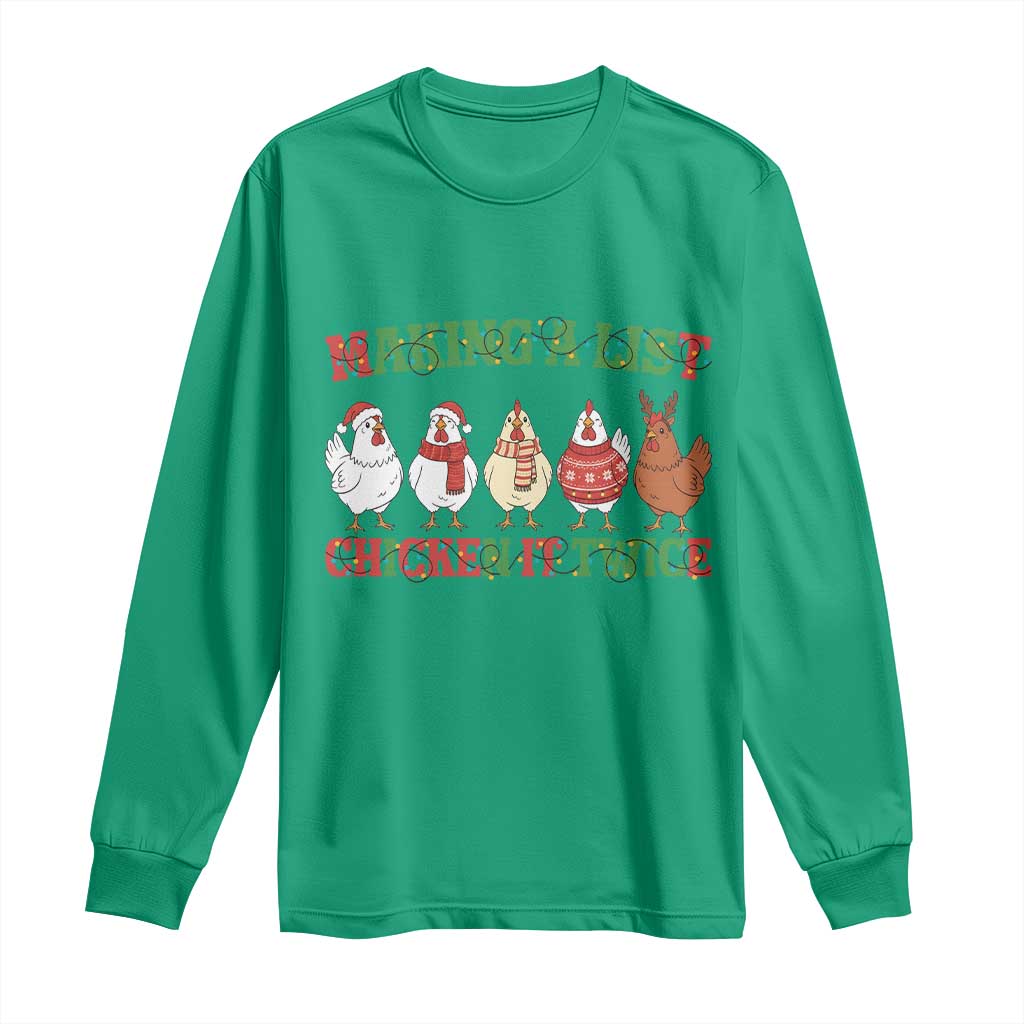 Funny Chicken Christmas Pun Long Sleeve Shirt Making a List Chicken It Twice Cute Holiday Farm Animal - Wonder Print Shop