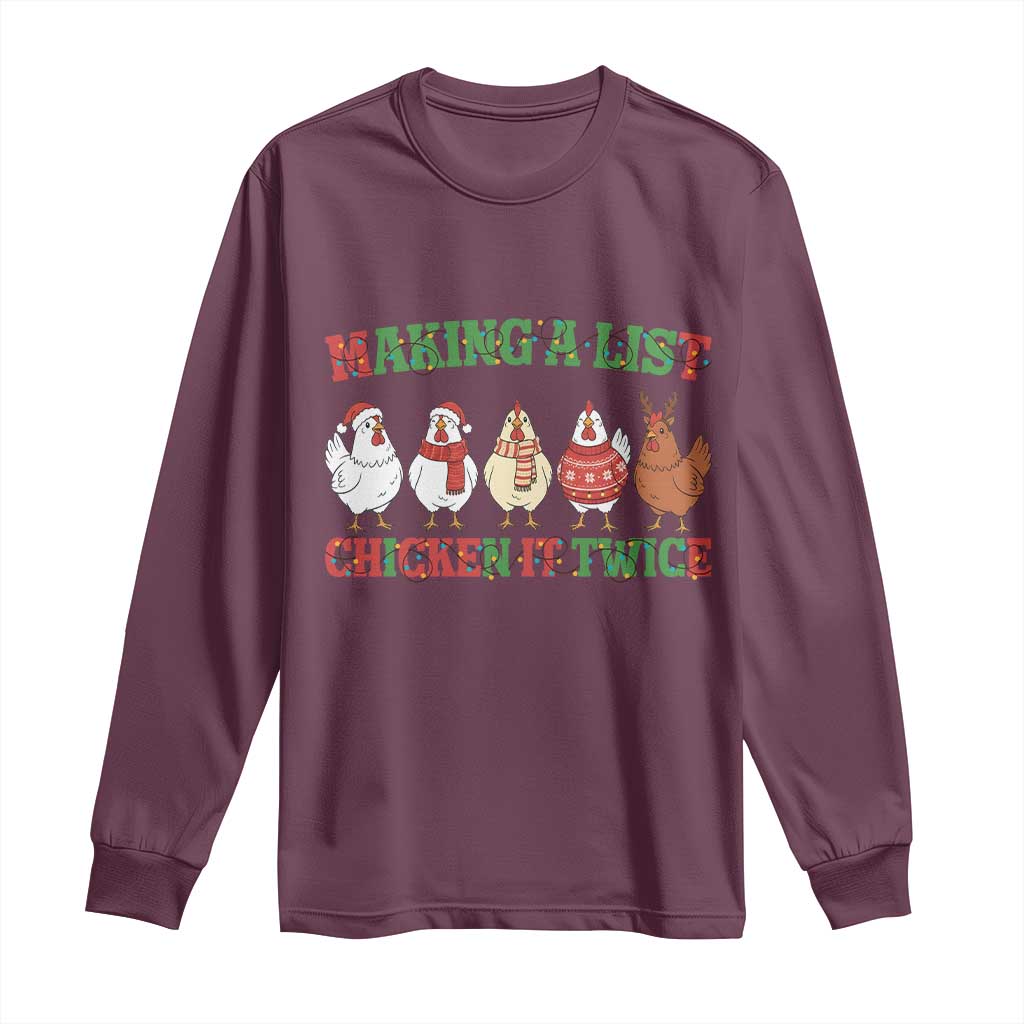 Funny Chicken Christmas Pun Long Sleeve Shirt Making a List Chicken It Twice Cute Holiday Farm Animal - Wonder Print Shop
