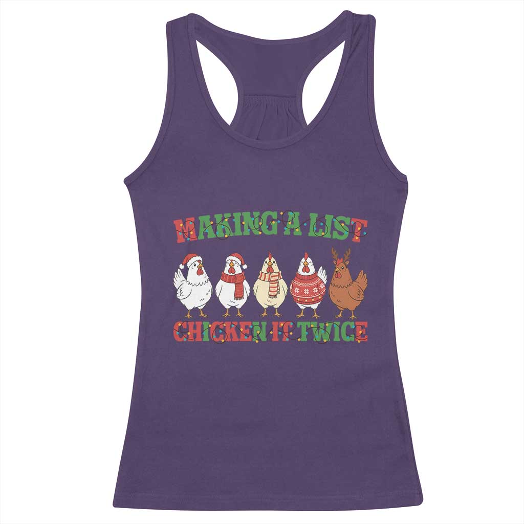 Funny Chicken Christmas Pun Racerback Tank Top Making a List Chicken It Twice Cute Holiday Farm Animal - Wonder Print Shop