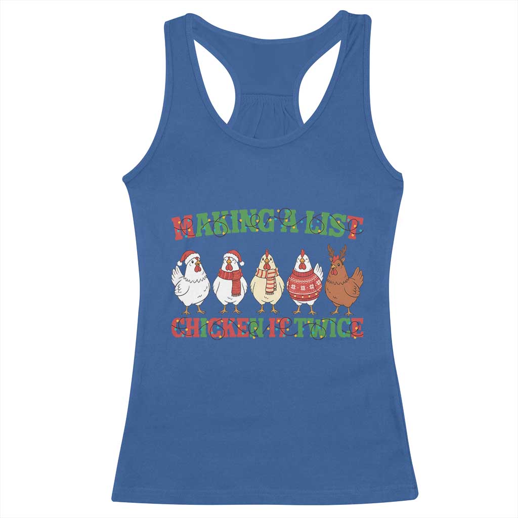Funny Chicken Christmas Pun Racerback Tank Top Making a List Chicken It Twice Cute Holiday Farm Animal - Wonder Print Shop