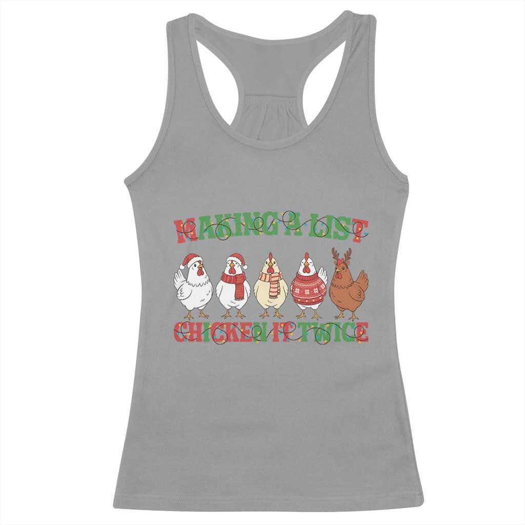 Funny Chicken Christmas Pun Racerback Tank Top Making a List Chicken It Twice Cute Holiday Farm Animal - Wonder Print Shop