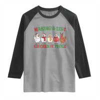 Funny Chicken Christmas Pun Raglan Shirt Making a List Chicken It Twice Cute Holiday Farm Animal - Wonder Print Shop