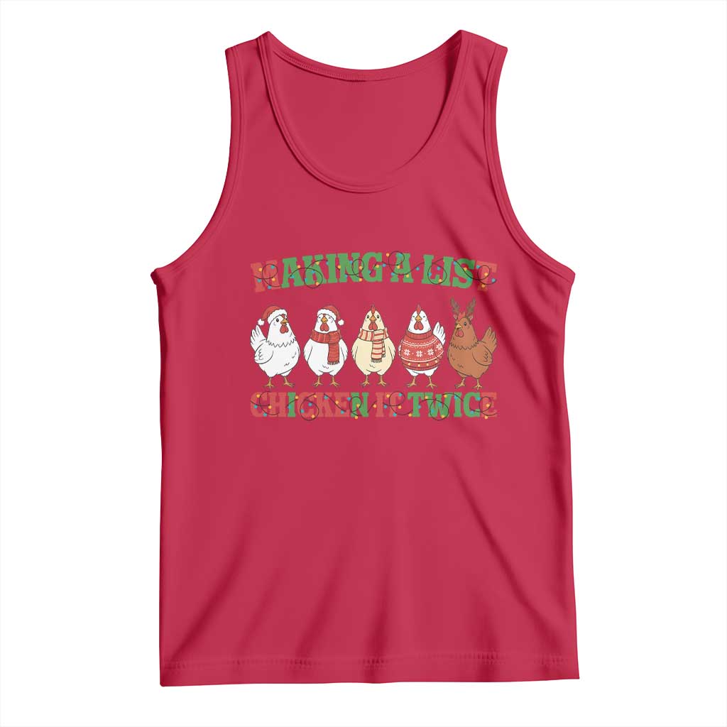Funny Chicken Christmas Pun Tank Top Making a List Chicken It Twice Cute Holiday Farm Animal - Wonder Print Shop