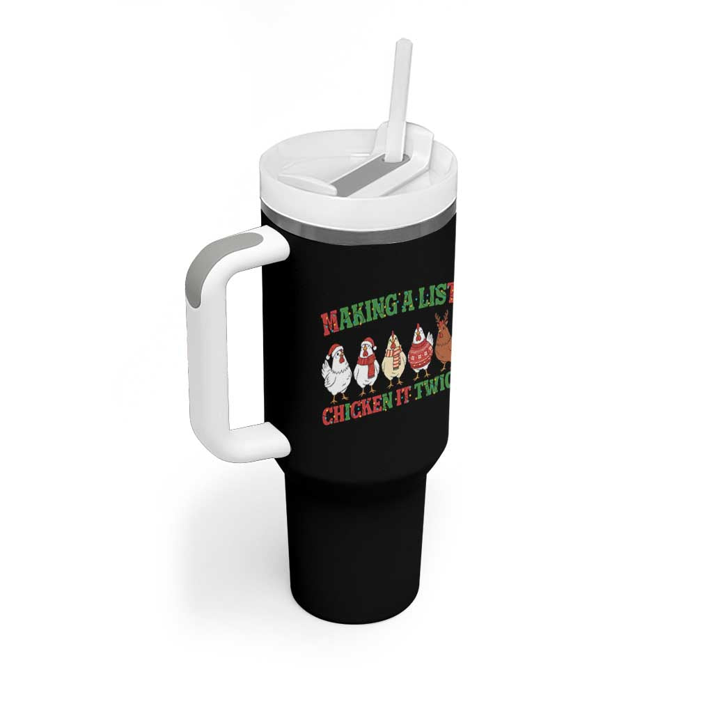 Funny Chicken Christmas Pun Tumbler With Handle Making a List Chicken It Twice Cute Holiday Farm Animal - Wonder Print Shop