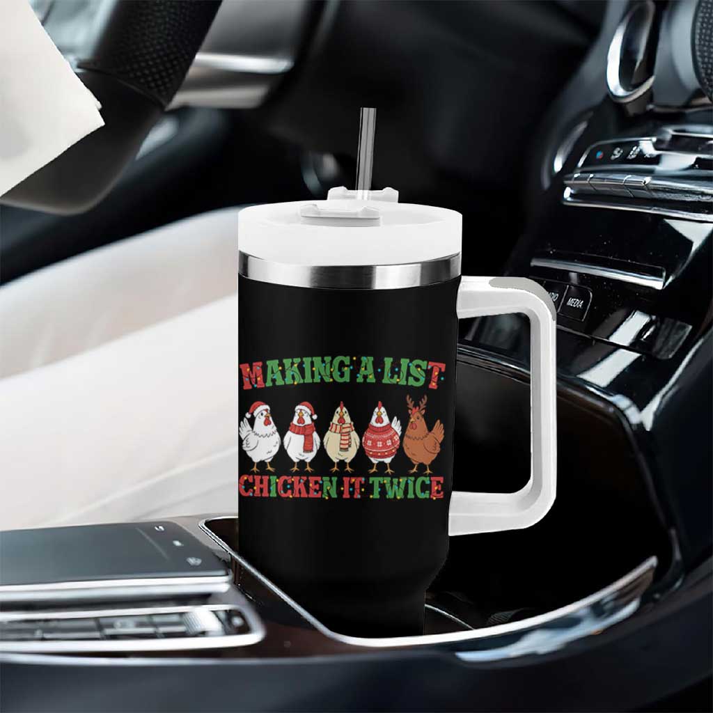 Funny Chicken Christmas Pun Tumbler With Handle Making a List Chicken It Twice Cute Holiday Farm Animal - Wonder Print Shop