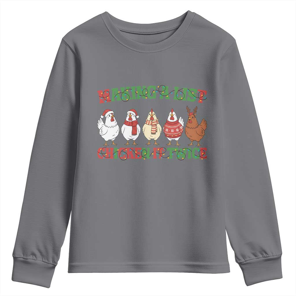 Funny Chicken Christmas Pun Youth Sweatshirt Making a List Chicken It Twice Cute Holiday Farm Animal - Wonder Print Shop