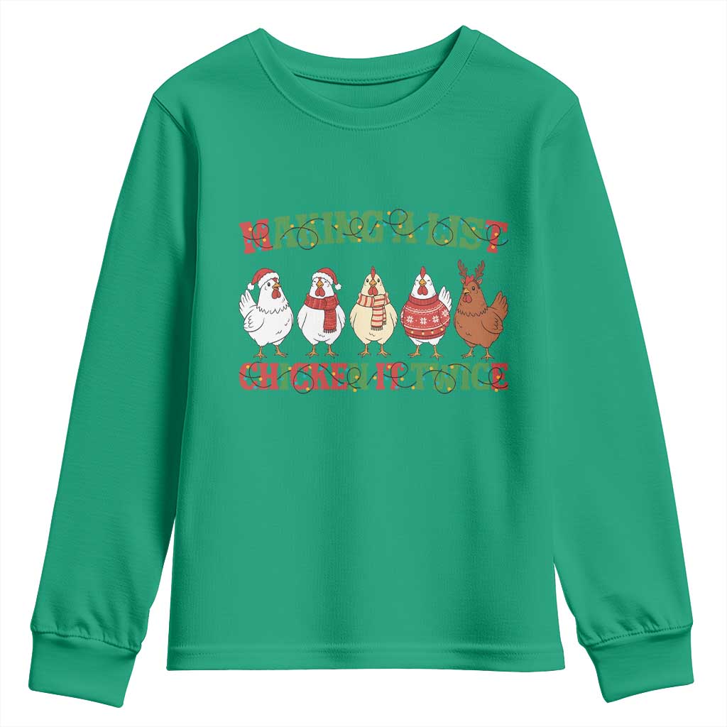 Funny Chicken Christmas Pun Youth Sweatshirt Making a List Chicken It Twice Cute Holiday Farm Animal - Wonder Print Shop