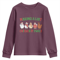 Funny Chicken Christmas Pun Youth Sweatshirt Making a List Chicken It Twice Cute Holiday Farm Animal - Wonder Print Shop
