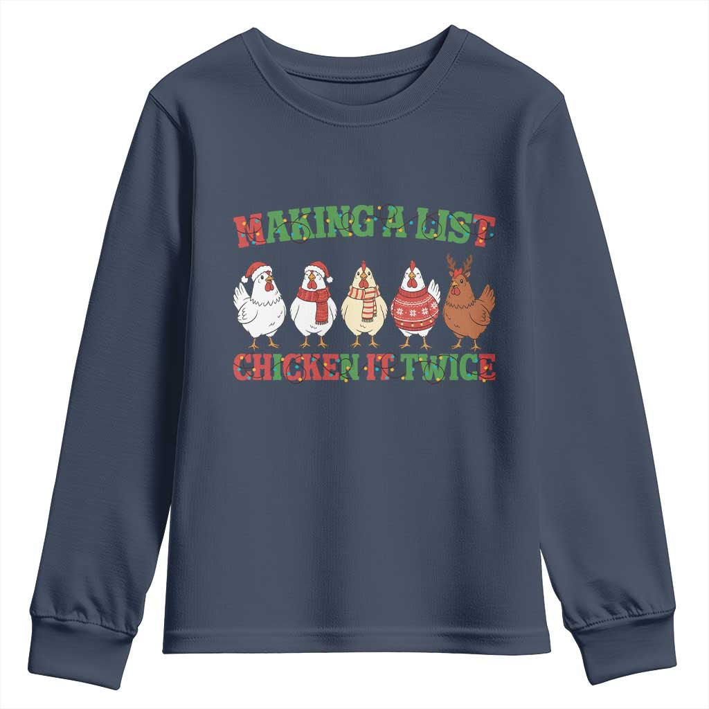 Funny Chicken Christmas Pun Youth Sweatshirt Making a List Chicken It Twice Cute Holiday Farm Animal - Wonder Print Shop