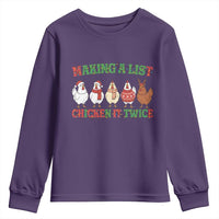 Funny Chicken Christmas Pun Youth Sweatshirt Making a List Chicken It Twice Cute Holiday Farm Animal - Wonder Print Shop