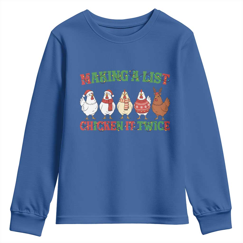 Funny Chicken Christmas Pun Youth Sweatshirt Making a List Chicken It Twice Cute Holiday Farm Animal - Wonder Print Shop