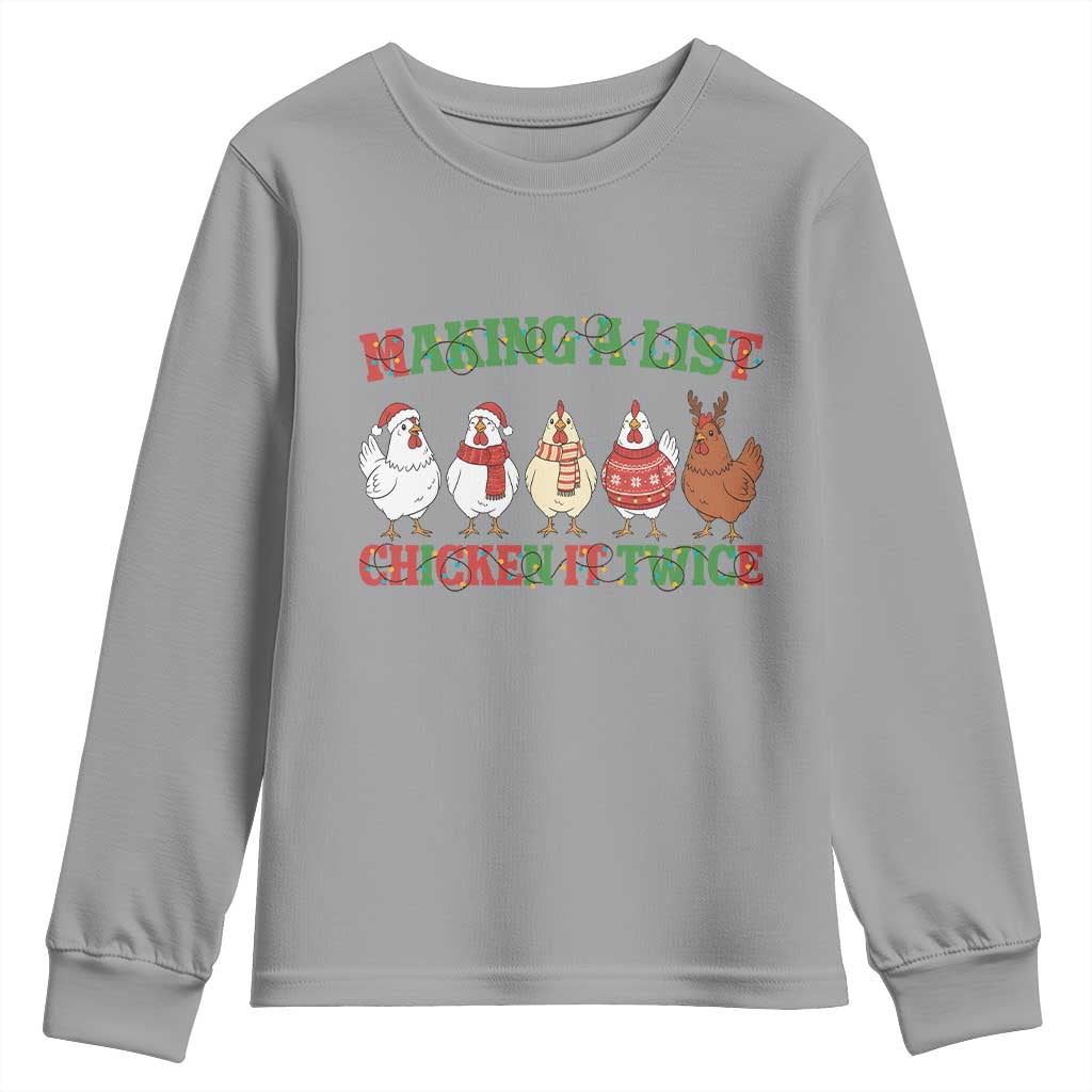 Funny Chicken Christmas Pun Youth Sweatshirt Making a List Chicken It Twice Cute Holiday Farm Animal - Wonder Print Shop