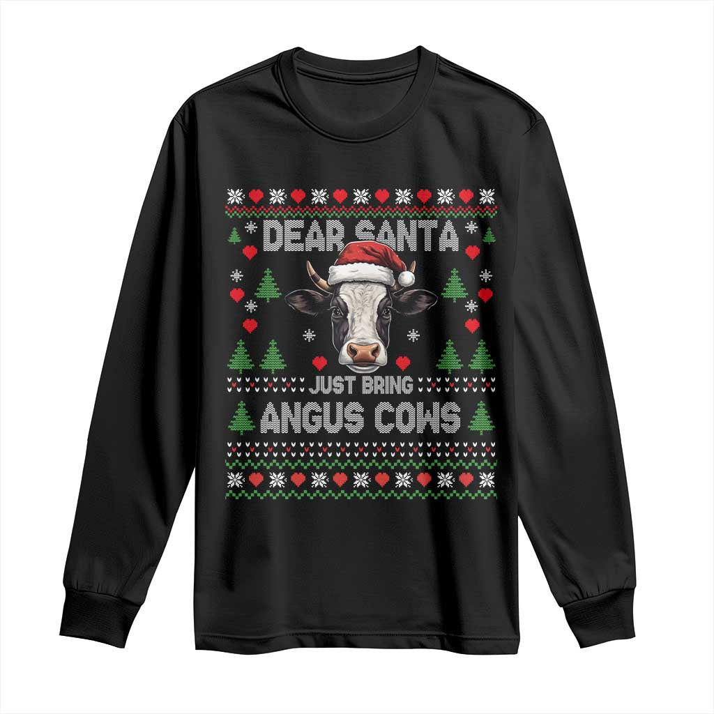 Dear Santa Angus Cow Christmas Long Sleeve Shirt Funny Farm Cow Lover Holiday Farm Ugly Sweater - Wonder Print Shop