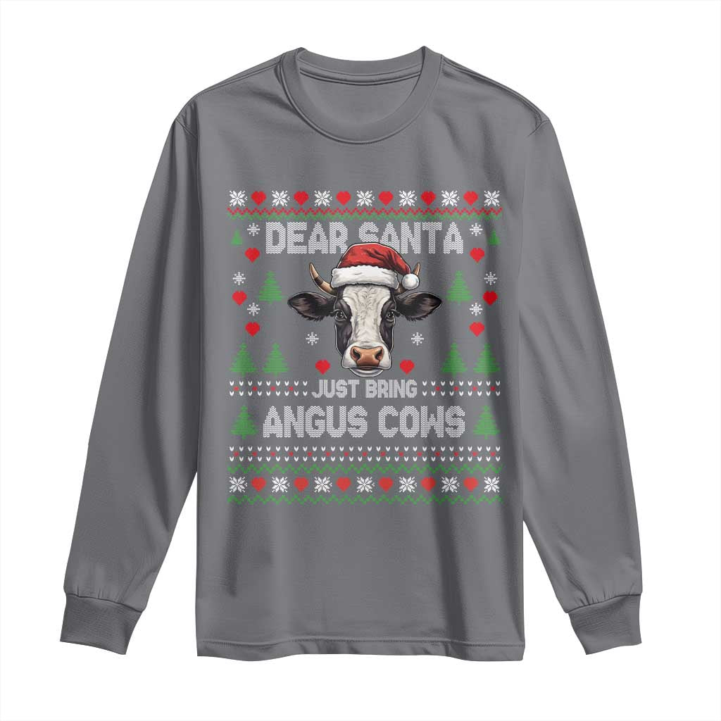 Dear Santa Angus Cow Christmas Long Sleeve Shirt Funny Farm Cow Lover Holiday Farm Ugly Sweater - Wonder Print Shop