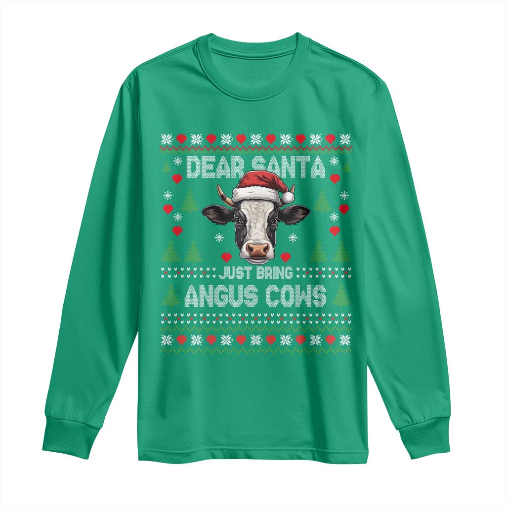 Dear Santa Angus Cow Christmas Long Sleeve Shirt Funny Farm Cow Lover Holiday Farm Ugly Sweater - Wonder Print Shop