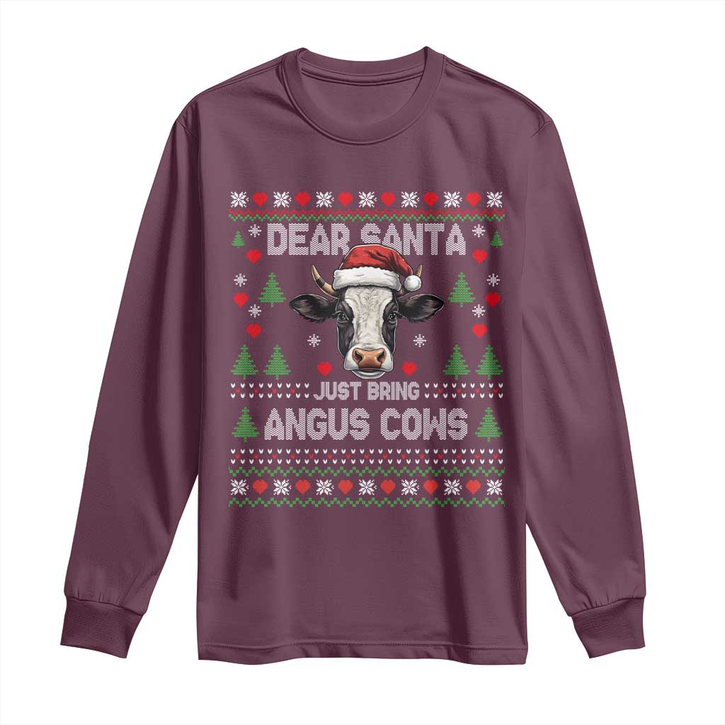 Dear Santa Angus Cow Christmas Long Sleeve Shirt Funny Farm Cow Lover Holiday Farm Ugly Sweater - Wonder Print Shop