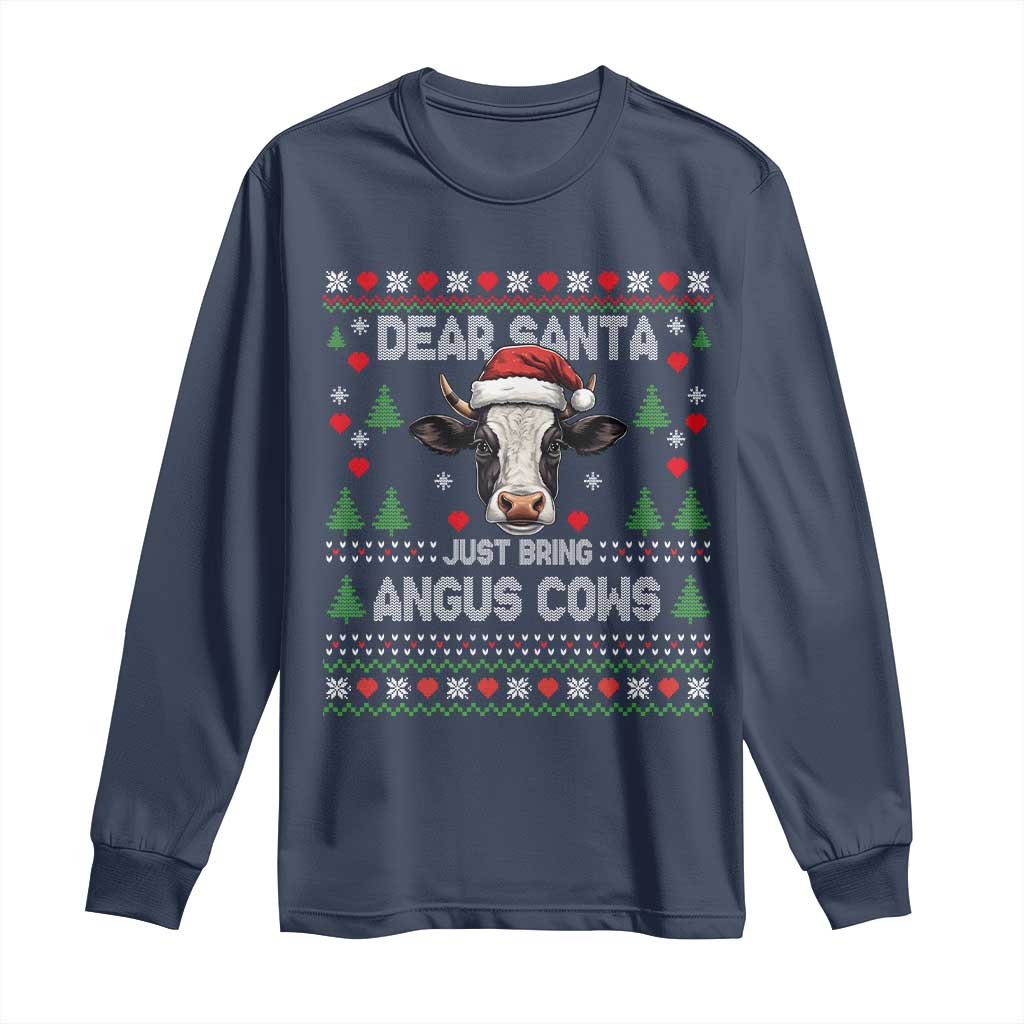 Dear Santa Angus Cow Christmas Long Sleeve Shirt Funny Farm Cow Lover Holiday Farm Ugly Sweater - Wonder Print Shop