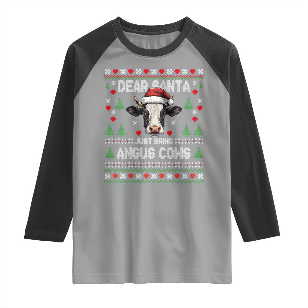 Dear Santa Angus Cow Christmas Raglan Shirt Funny Farm Cow Lover Holiday Farm Ugly Sweater - Wonder Print Shop