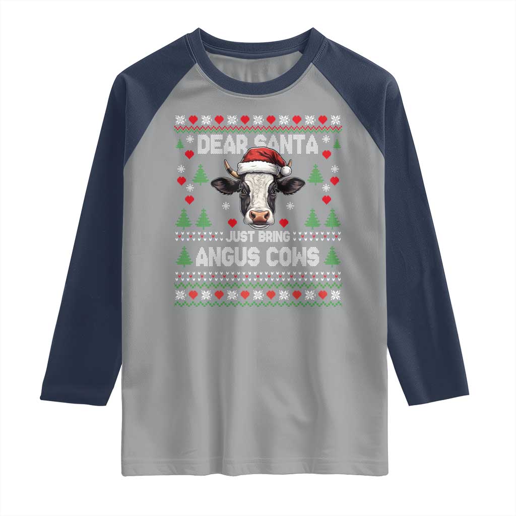 Dear Santa Angus Cow Christmas Raglan Shirt Funny Farm Cow Lover Holiday Farm Ugly Sweater - Wonder Print Shop