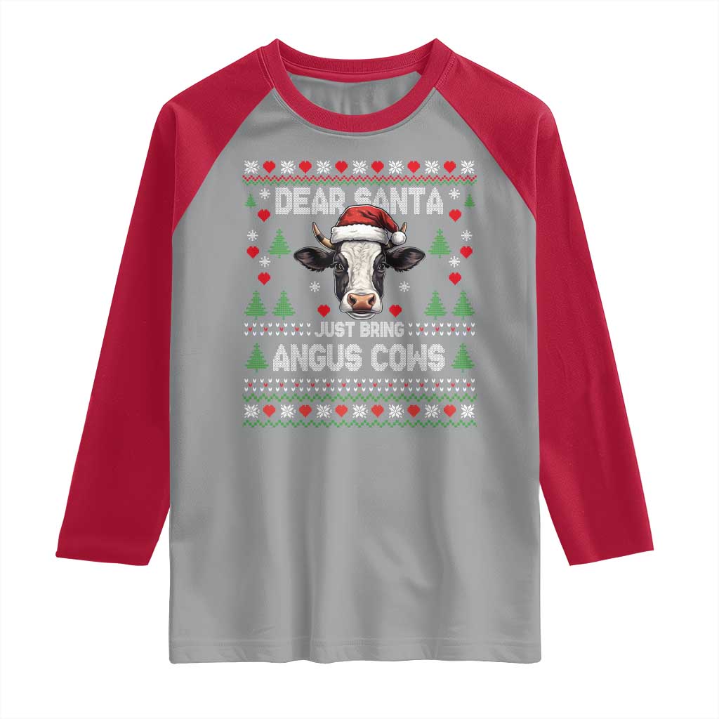 Dear Santa Angus Cow Christmas Raglan Shirt Funny Farm Cow Lover Holiday Farm Ugly Sweater - Wonder Print Shop