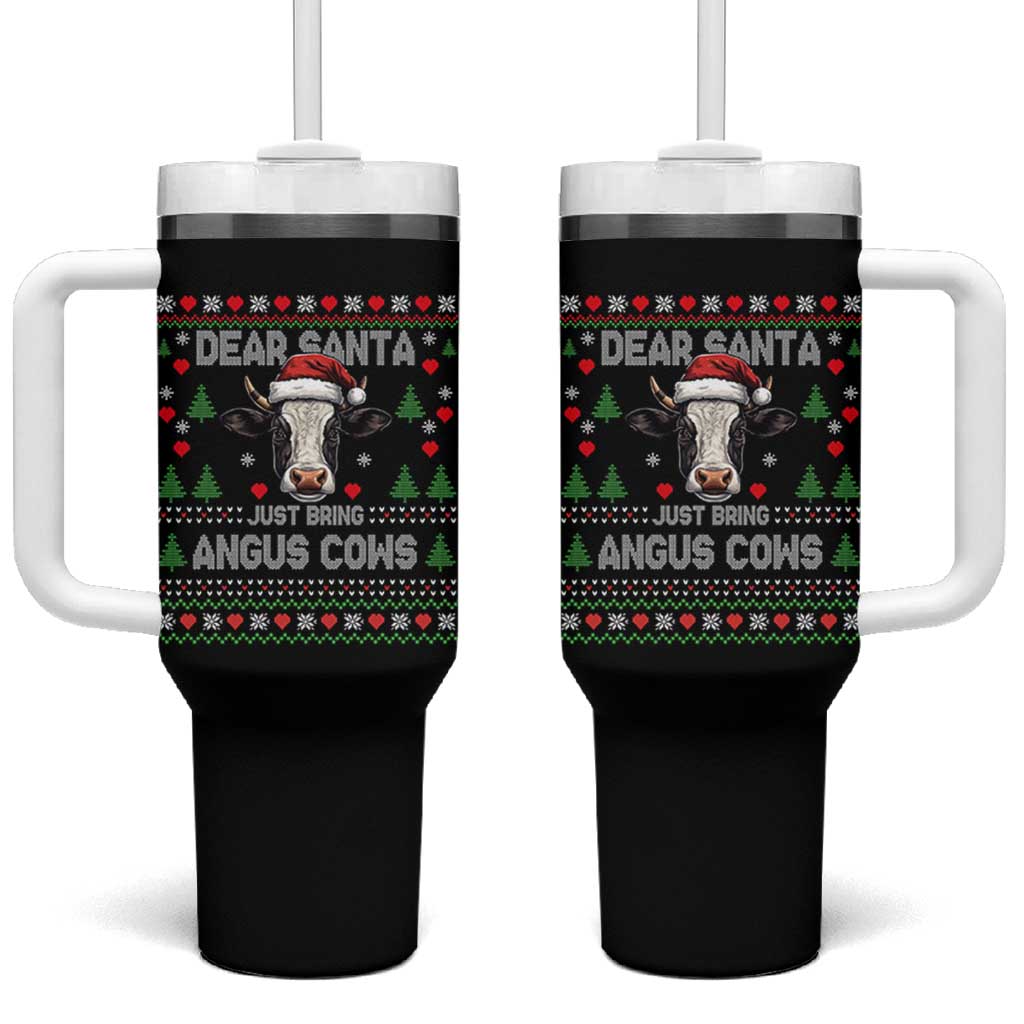 Dear Santa Angus Cow Christmas Tumbler With Handle Funny Farm Cow Lover Holiday Farm Ugly Sweater - Wonder Print Shop