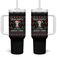 Dear Santa Angus Cow Christmas Tumbler With Handle Funny Farm Cow Lover Holiday Farm Ugly Sweater - Wonder Print Shop