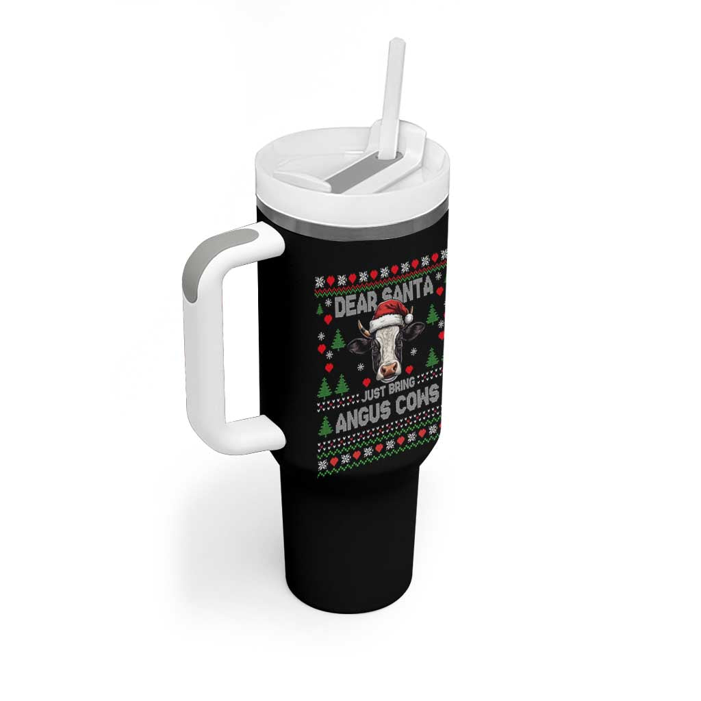 Dear Santa Angus Cow Christmas Tumbler With Handle Funny Farm Cow Lover Holiday Farm Ugly Sweater - Wonder Print Shop