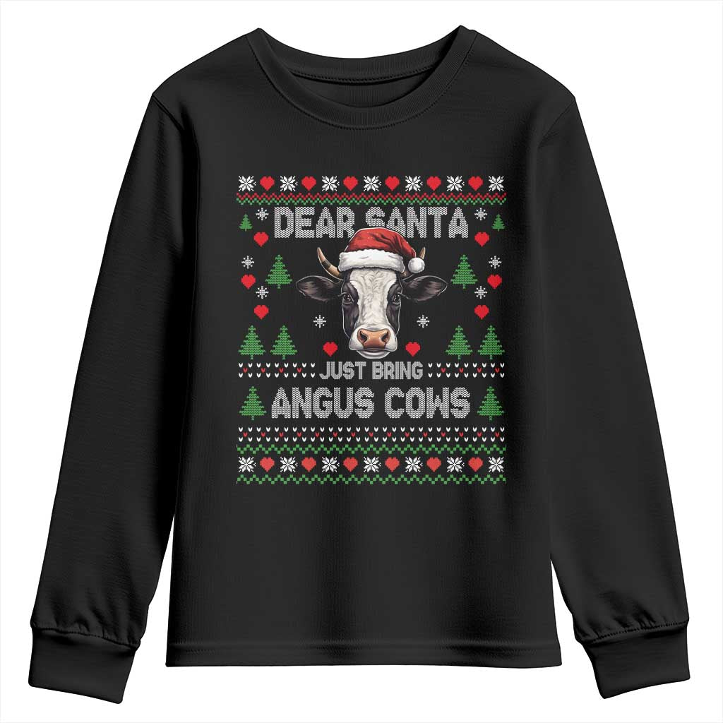 Dear Santa Angus Cow Christmas Youth Sweatshirt Funny Farm Cow Lover Holiday Farm Ugly Sweater - Wonder Print Shop