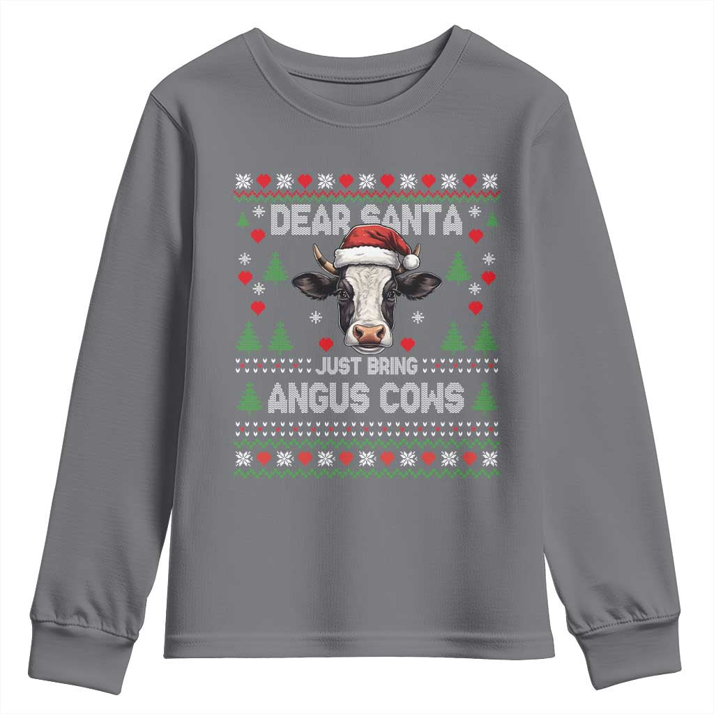 Dear Santa Angus Cow Christmas Youth Sweatshirt Funny Farm Cow Lover Holiday Farm Ugly Sweater - Wonder Print Shop