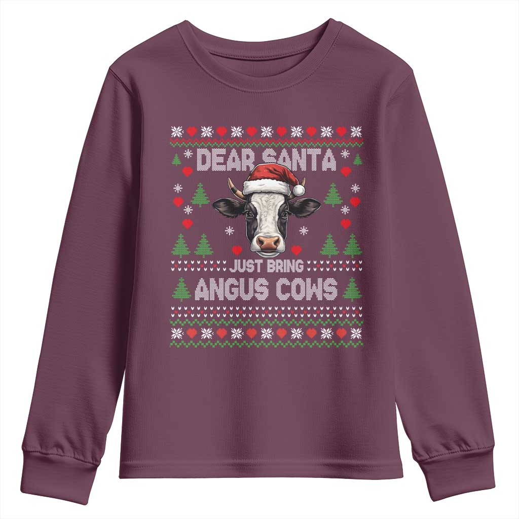 Dear Santa Angus Cow Christmas Youth Sweatshirt Funny Farm Cow Lover Holiday Farm Ugly Sweater - Wonder Print Shop