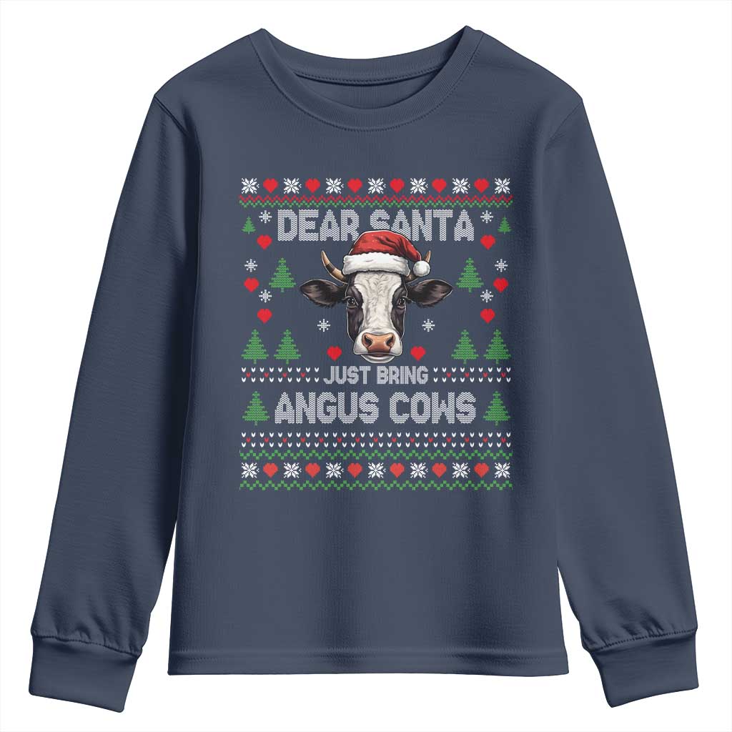 Dear Santa Angus Cow Christmas Youth Sweatshirt Funny Farm Cow Lover Holiday Farm Ugly Sweater - Wonder Print Shop