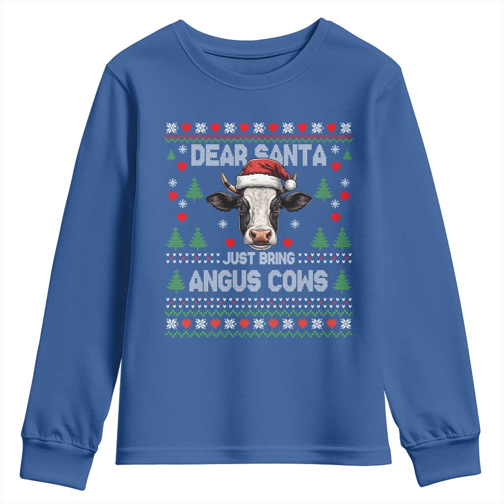 Dear Santa Angus Cow Christmas Youth Sweatshirt Funny Farm Cow Lover Holiday Farm Ugly Sweater - Wonder Print Shop